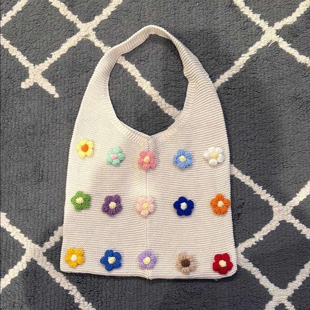 Floral Knit Shoulder Bag